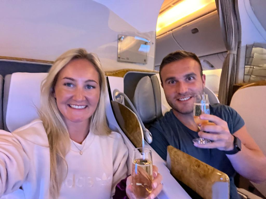 Karl and Charlotte flying on vacation.