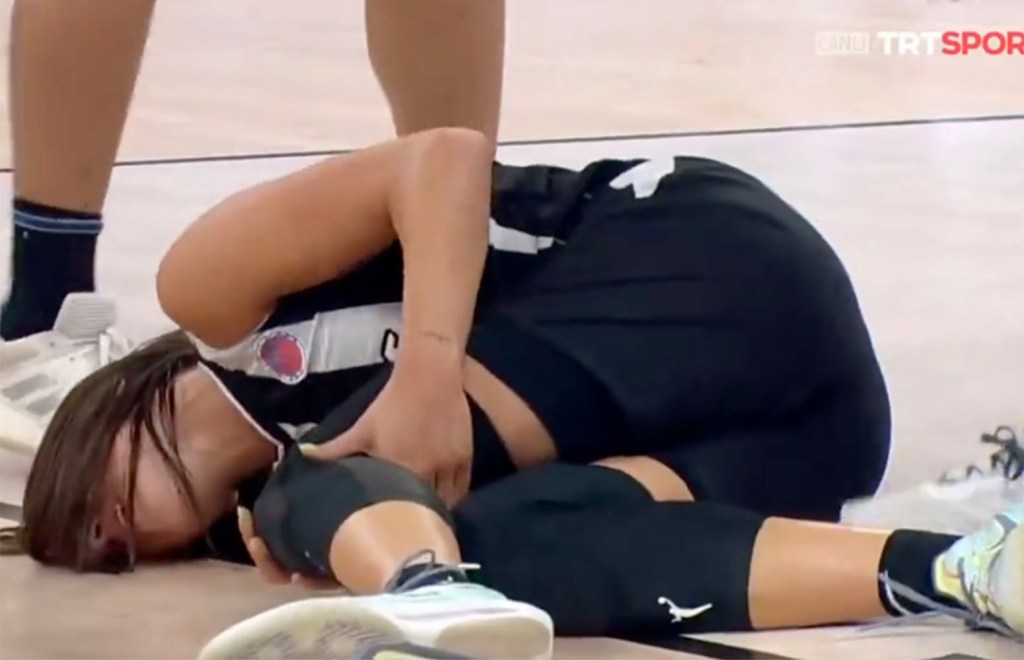 Nika Muhl appeared to suffer a left knee injury while playing overseas for Besiktas in the FIBA SuperCup Women title game against Fenerbahce in Turkey on Thursday, Oct. 3, 2024. 