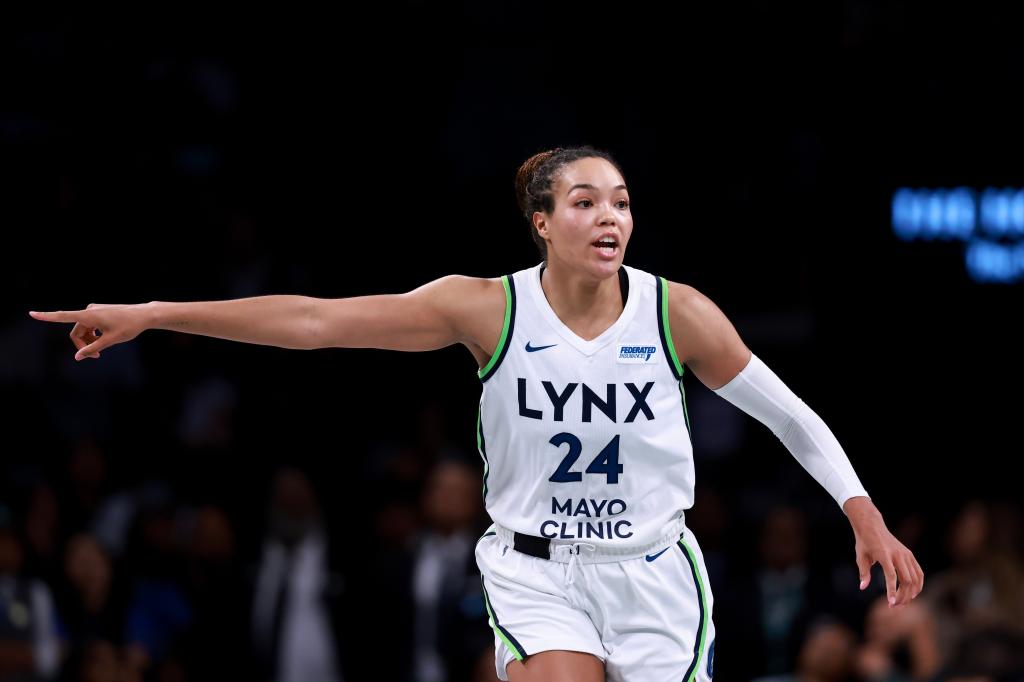 Napheesa Collier #24 of the Minnesota Lynx reacts during the fourth quarter of Game Two