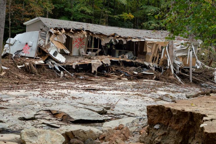 A destroyed home in the aftermath of hurricane helene outside of Chimney Rock, North Carolina. Friday, October 4, 2024 (Ben Hendren for the New York Post) Storm damage outside of Chimney Rock, NC