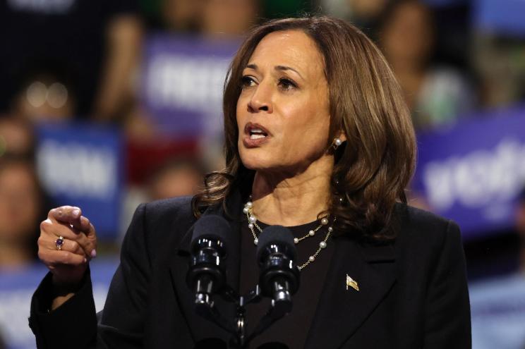 VIce President Kamala Harris speaking at a rally in Eerie, Pennsylvania on Oct. 14, 2024.