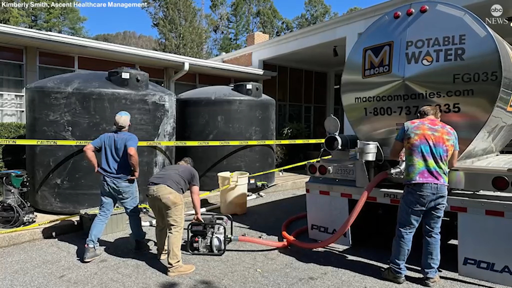 Clean water being brought to a nursing home in North Carolina following Helene.