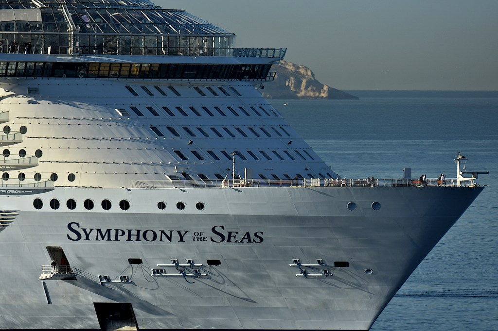 The passenger cruise ship Symphony of the Seas arriving at the French Mediterranean port of Marseille