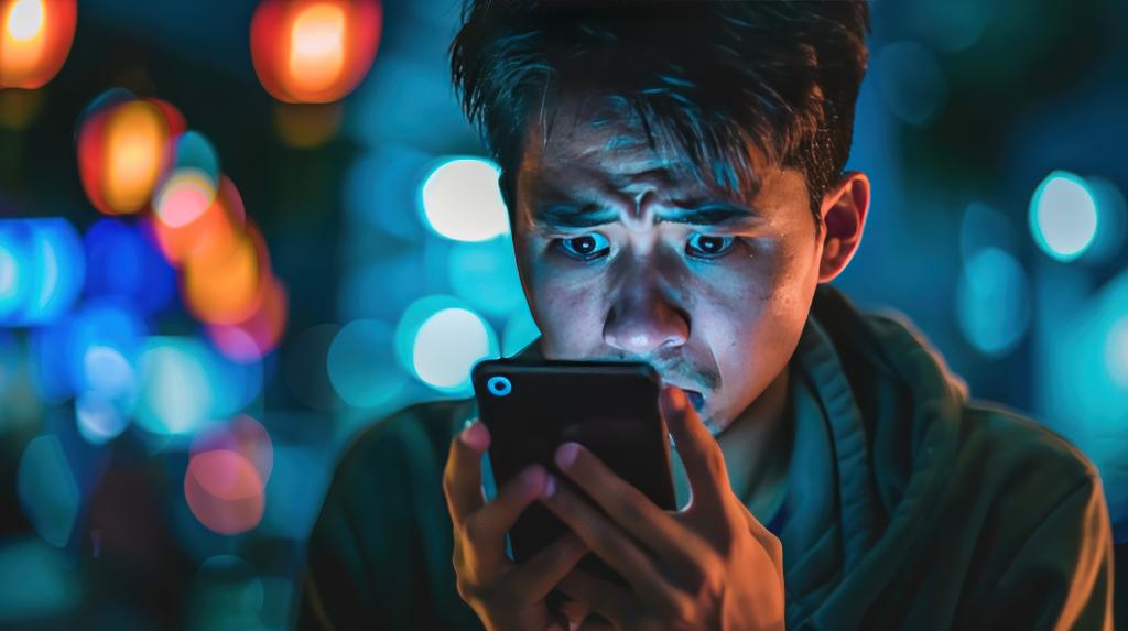 A man reading something scary online. 