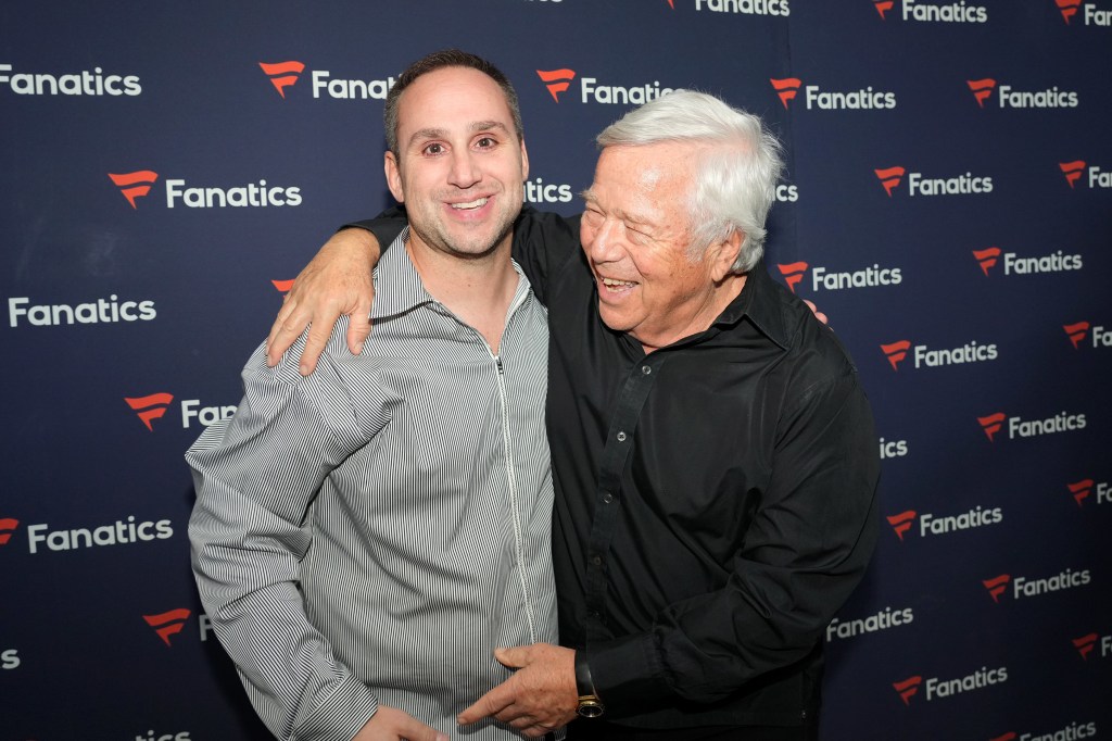 Michael Rubin and Robert Kraft attend Michael Rubin's 2022 Fanatics Super Bowl Party on February 12, 2022 in Culver City, California. 