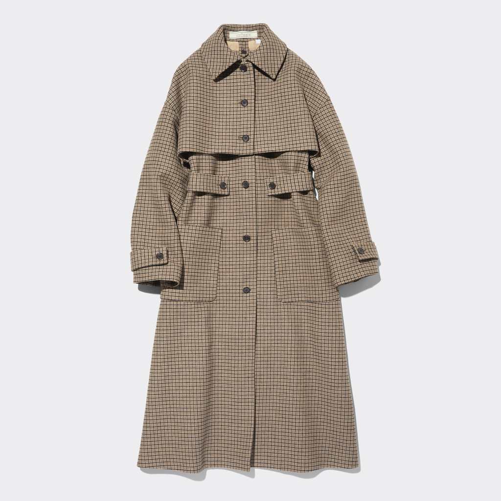 A coat with a long collar from the GU x Rokh Collab Collection