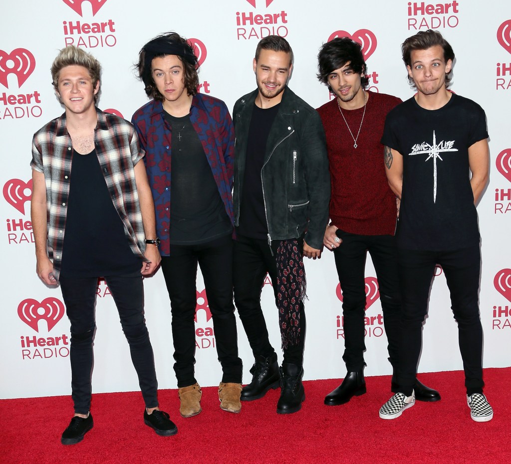 One Direction band Liam Payne, Niall Horan, Harry Styles, Zayn Malik, and Louis Tomlinson at the iHeartRadio Music Festival September 20, 2014.