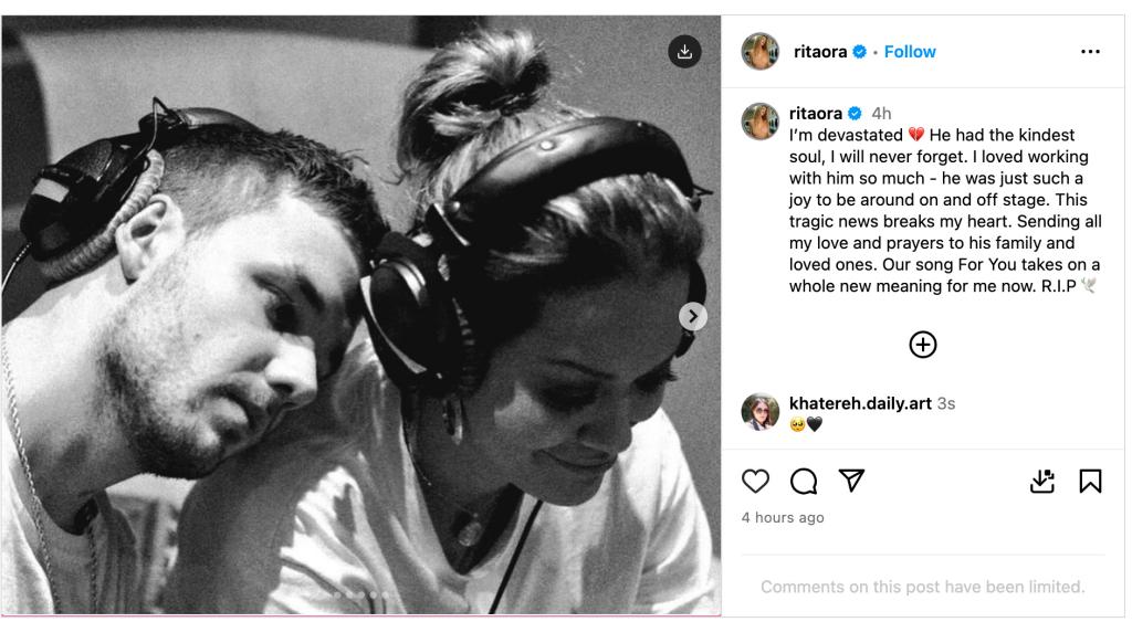 Rita's tribute post to Liam.