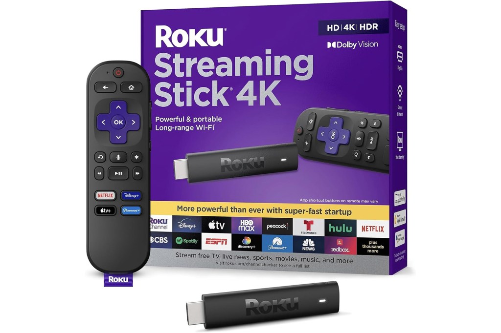 Roku Streaming Stick 4K | Portable Roku Streaming Device 4K/HDR/Dolby Vision, Roku Voice Remote, Free & Live TV