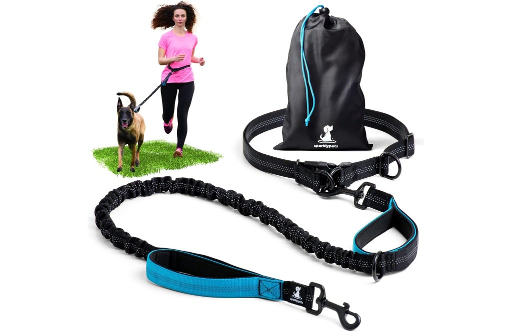 
SparklyPets Hands Free Dog Leash with Reflective Stitches – Waist Leash for Dog Walking, Training & Jogging – Running Leash Hands Free for Medium 