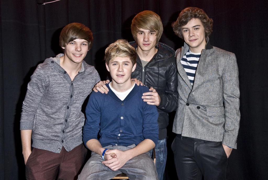 left to right: Louis Tomlinson, Niall Horan (seated) Liam Payne and Harry Styles.