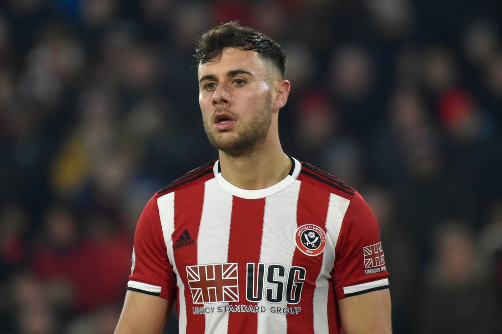 George Baldock during the English Premier League soccer match between Sheffield United and Manchester City, Jan. 21, 2020.