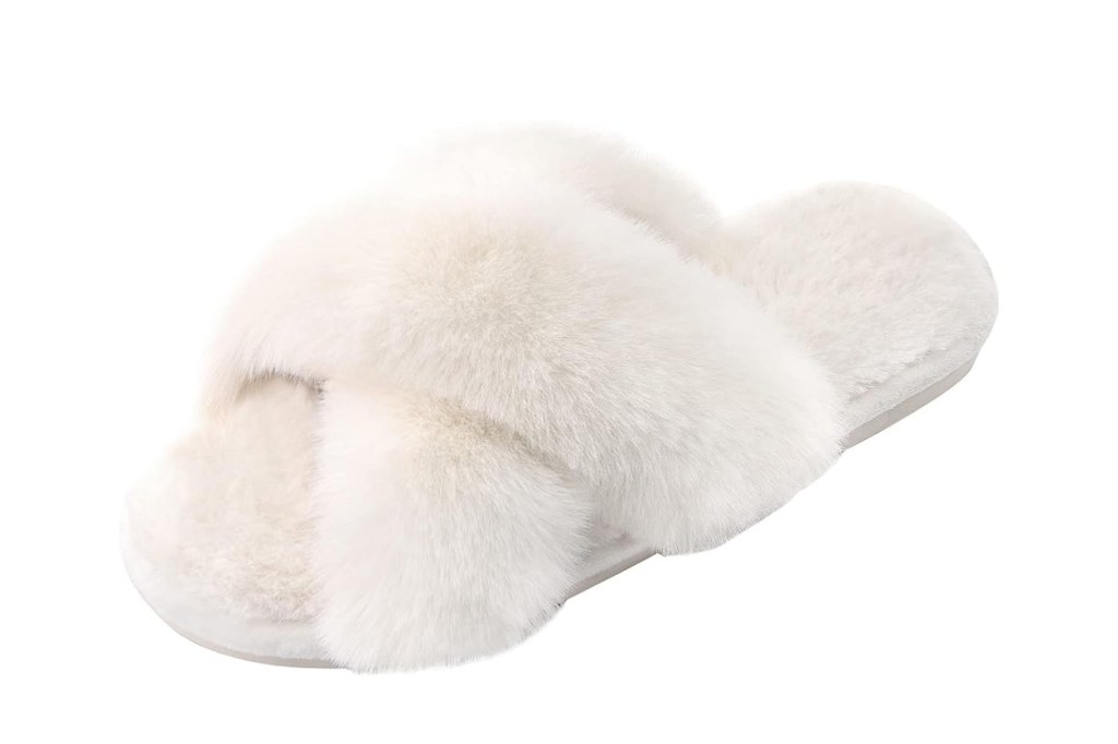 A white furry slipper