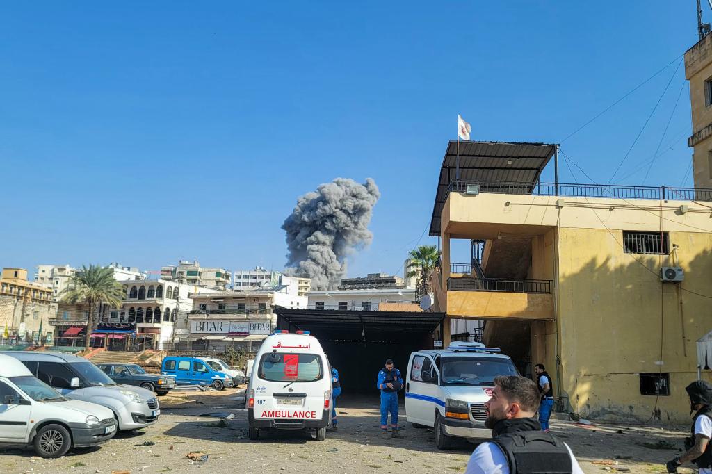 Smoke rising from Israeli airstrikes in Nabatiyeh, Lebanon on Oct. 16, 2024.