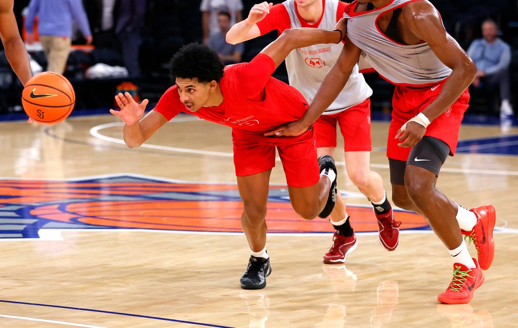 Red Storm guard RJ Luis Jr. (12) during open team basketball practice at Madison Square Garden, Monday, Oct. 7, 2024