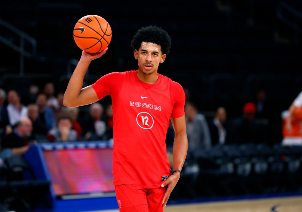 Red Storm guard RJ Luis Jr. (12) during open team basketball practice at Madison Square Garden, Monday, Oct. 7, 2024