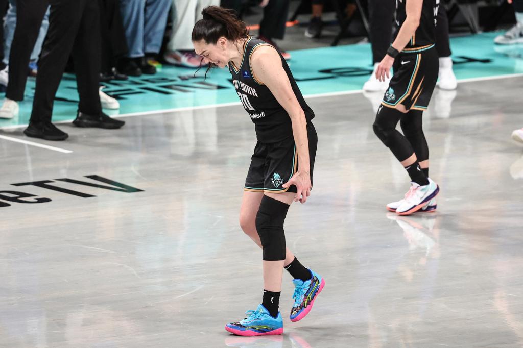 Breanna Stewart reacts after missing a free throw at the end of regulation on Oct. 10.