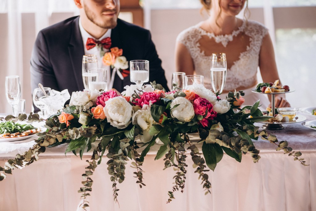 A couple at their wedding reception. 