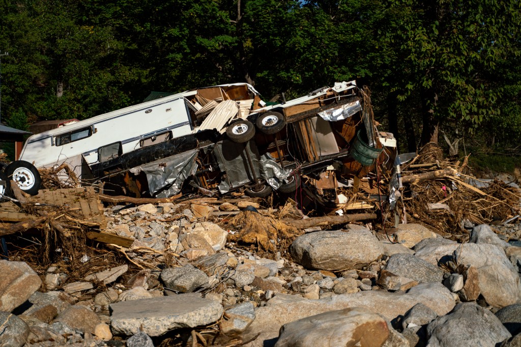 Trailers and homes were tossed about like toys in the floodwaters that Hurricane Helene brought to the area