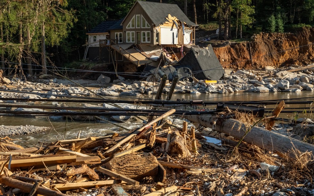 Damage and destruction in downtown  Chimney Rock, North Carolina.