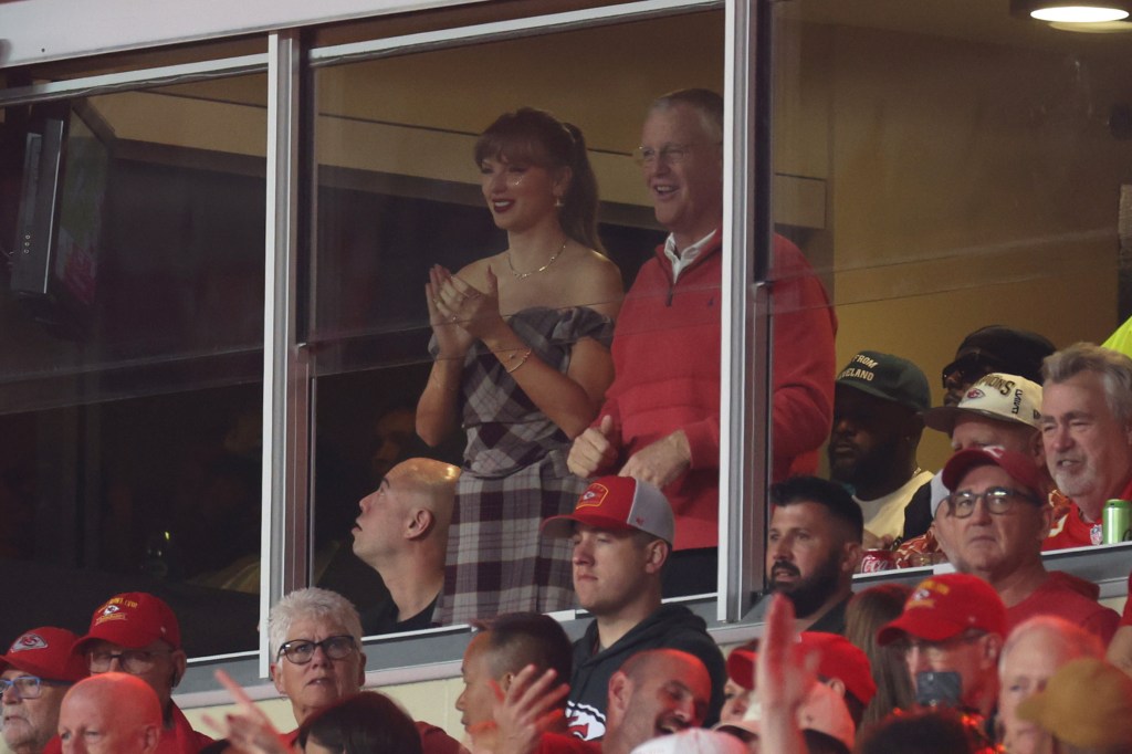 Taylor Swift is seen in attendance during a game between the Kansas City Chiefs and the New Orleans Saints