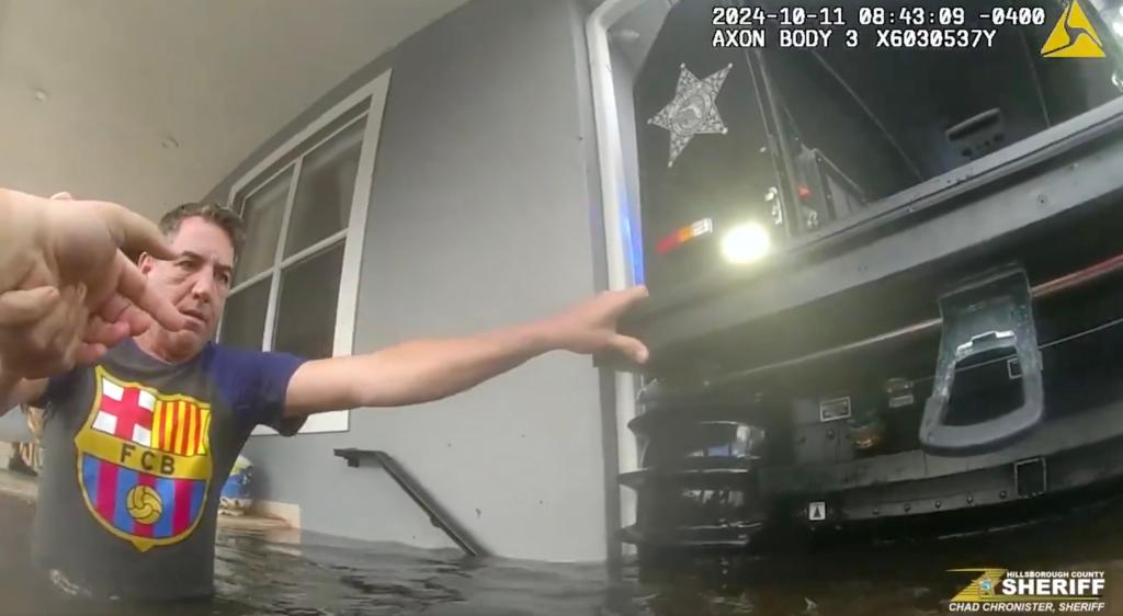 Bodycam footage shows  Florida Hillsborough County  Sheriffs response to flooding lefft by Hurricane Milton