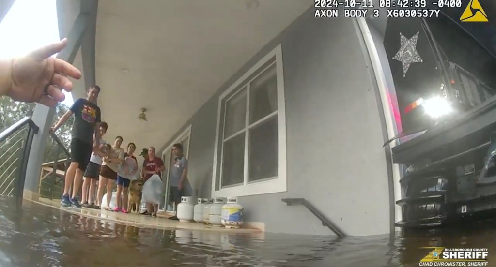 Bodycam footage shows  Florida Hillsborough County  Sheriffs response to flooding lefft by Hurricane Milton