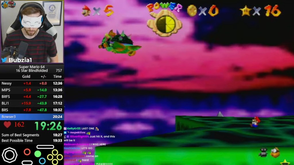 Bubzia playing "Super Mario 64" while blindfolded