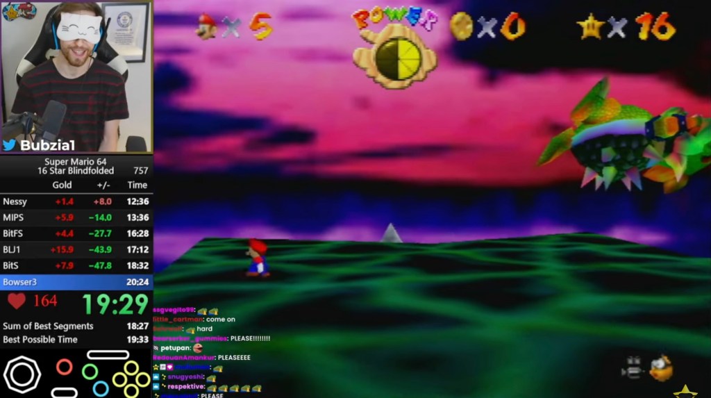 Bubzia playing "Super Mario 64" while blindfolded