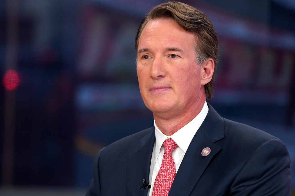 Virginia Governor Glenn Youngkin speaks during "Fox & Friends" at Fox News Channel Studios on October 10, 2024 in New York City.