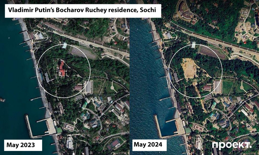 Vladimir Putin's Black Sea Bocharov Ruchey residence pictured in May 2023 and May 2024