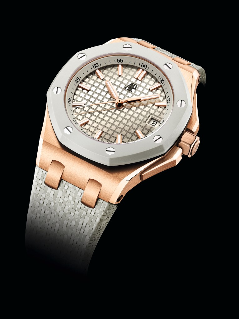 18-k pink gold Royal Oak Offshore Selfwinding watch by Audemars Piguet, priced at $47,200, available at London Jewelers.