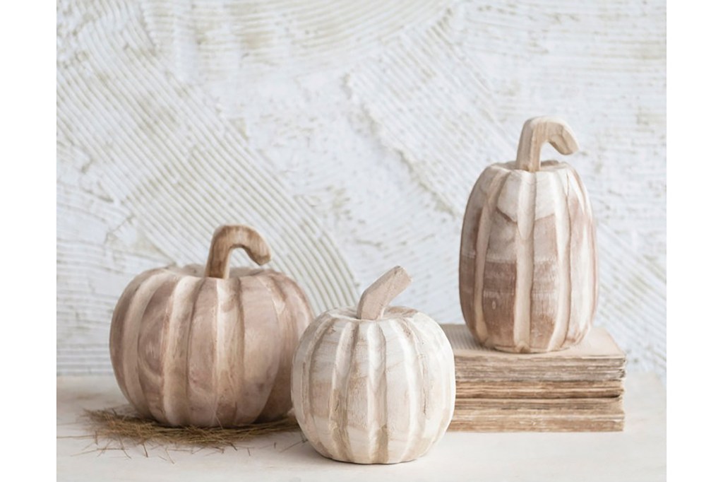 A group of carved pumpkins