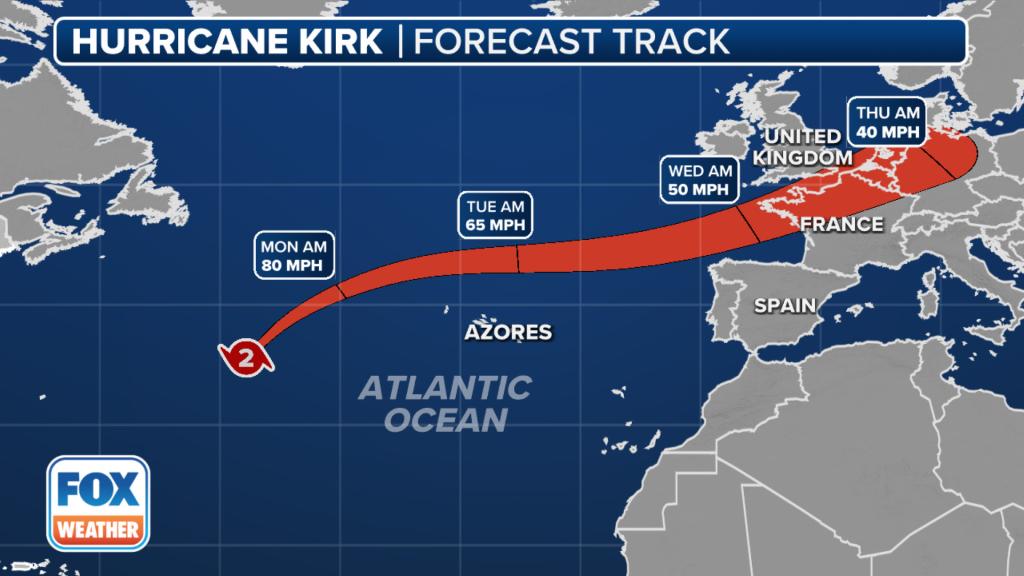 The forecast track for Hurricane Kirk.