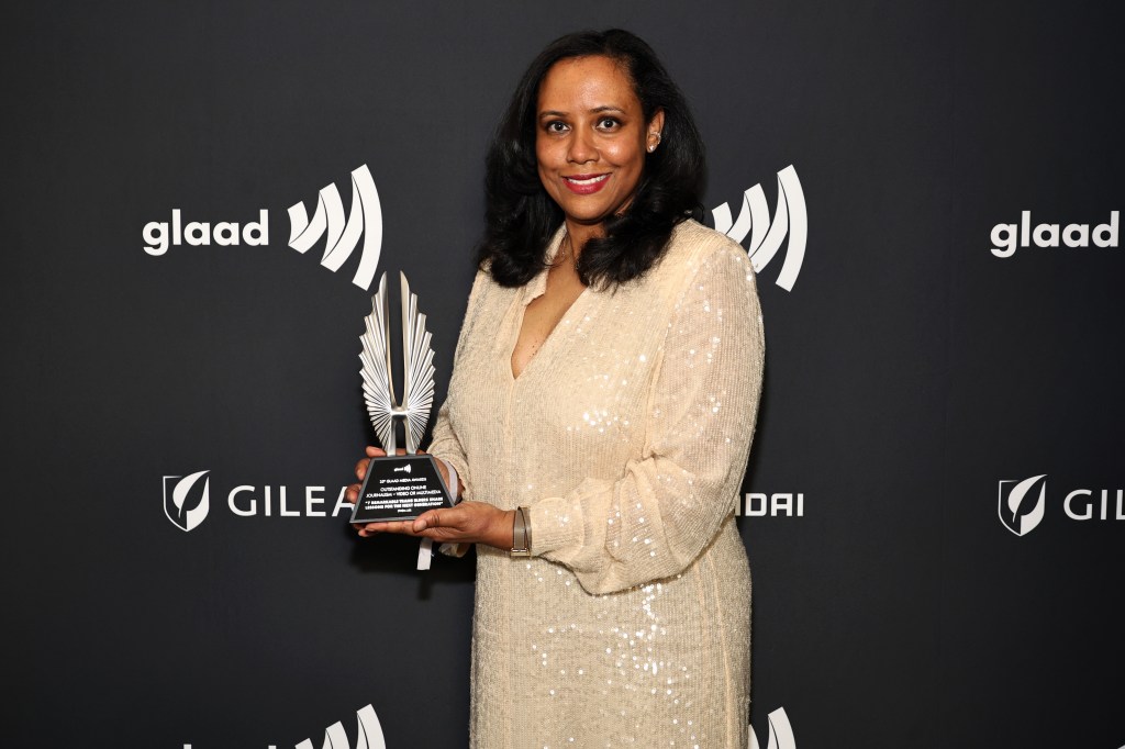 Yashica Olden poses with an award during the 35th Annual GLAAD Media Awards New York on May 11, 2024 in New York City. 