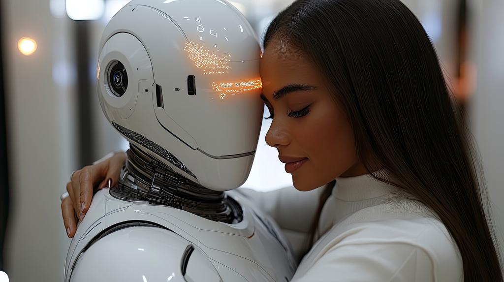 A woman making an emotional connection with a robot.