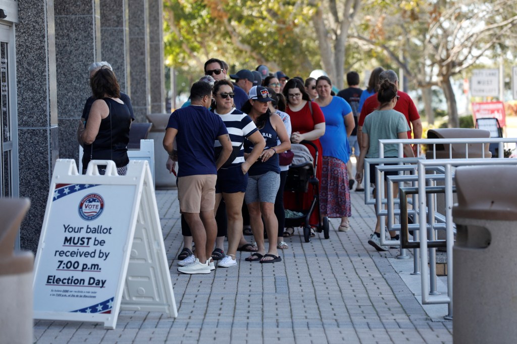 A line of Florida residents waiting to vote in Clearwater on Nov. 3, 2024.