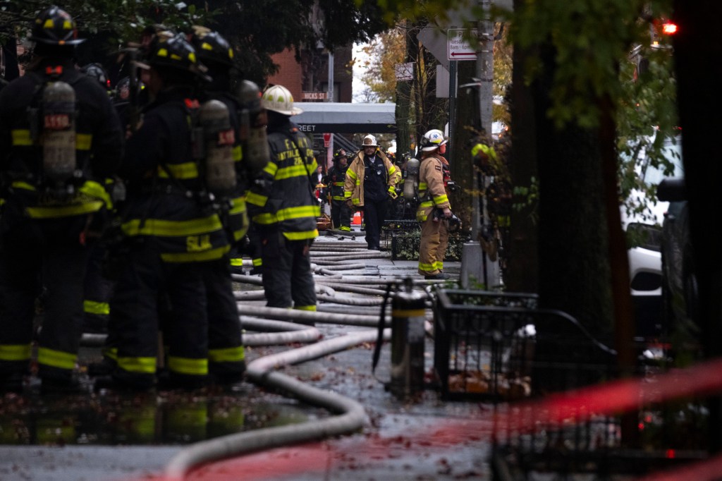 FDNY firefighters outside a Remsen Street fire in Brooklyn Heights.