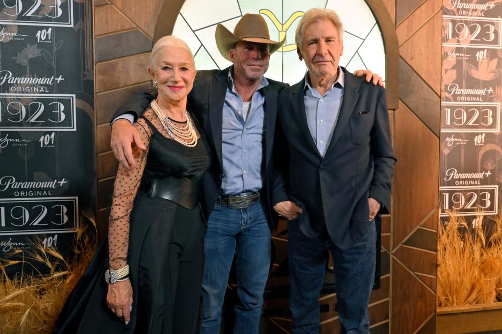 Helen Mirren, Taylor Sheridan and Harrison Ford attend the "1923" Las Vegas premiere screening on December 03, 2022.