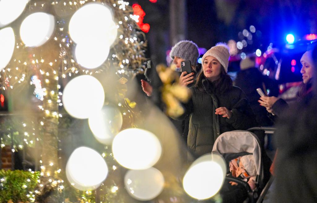 Dyker Heights Christmas Lights display in Brooklyn, brightly illuminating the neighborhood with numerous decorations, drawing visitors worldwide on December 12, 2022.