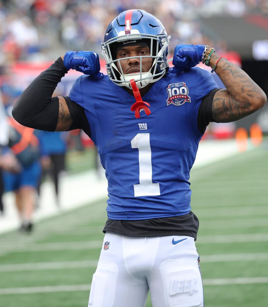 Malik Nabers reacts during the Giants' win against the Colts on Dec. 29.