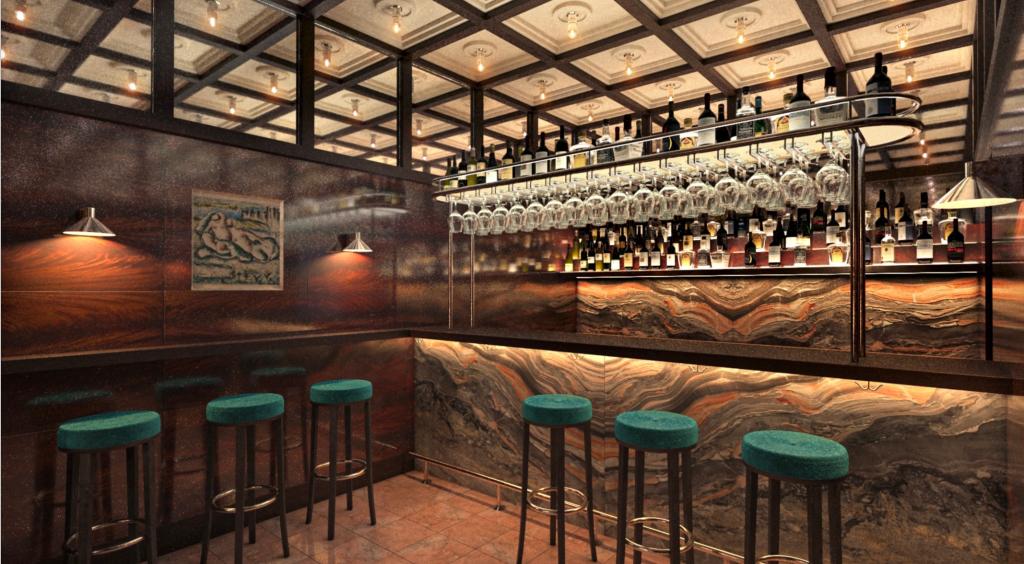 Even the bar dazzles at the new Chez Fifi.