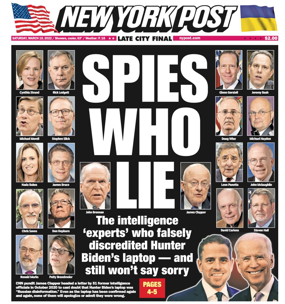 New York Post cover for Saturday, March 19, 2022