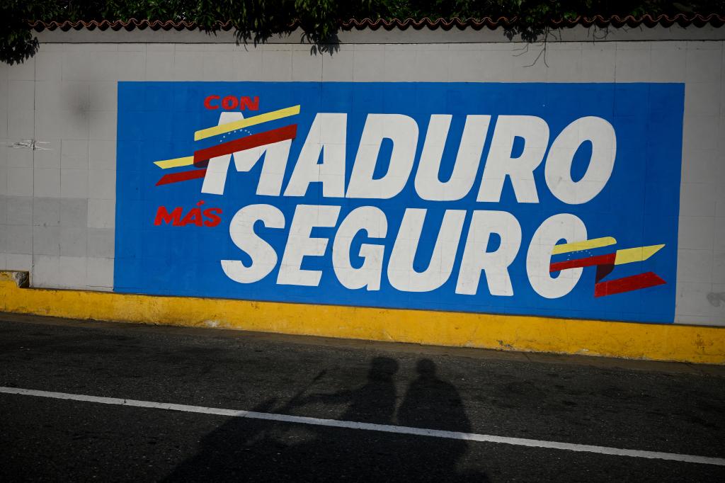 Mural supporting President Nicolas Maduro in Caracas, Venezuela on January 8, 2025, amid political tension and upcoming inauguration