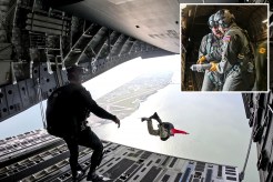 A man skydiving from an airplane