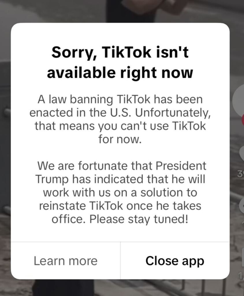 Users were greeted with a message saying that TikTok couldn't be used — but the app was working on a solution with Trump.