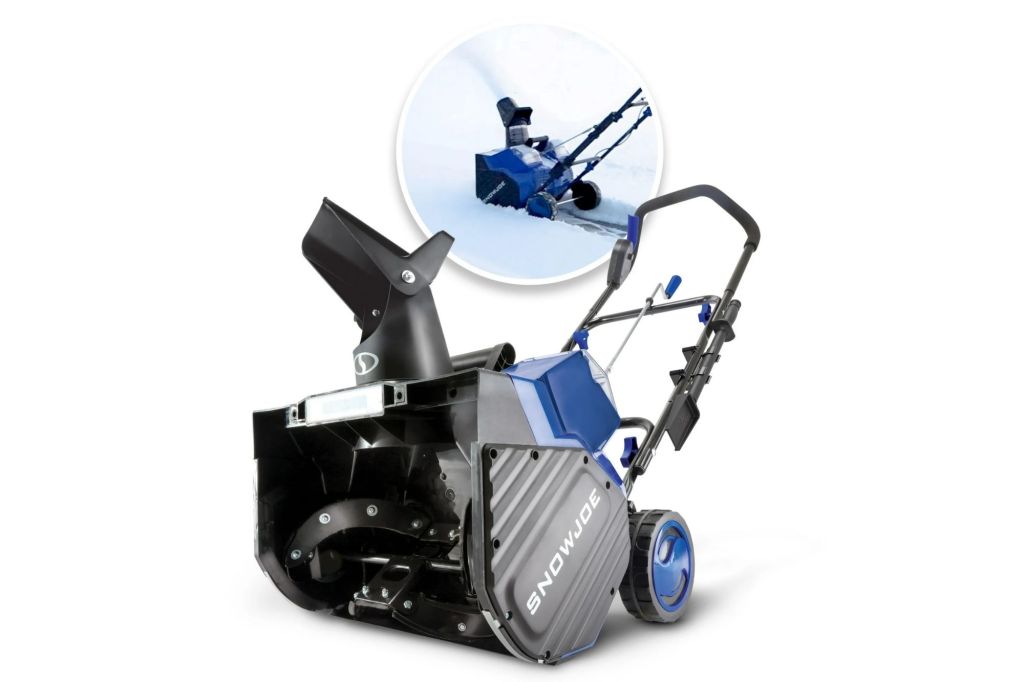 A blue and black snow blower, considered one of the best models