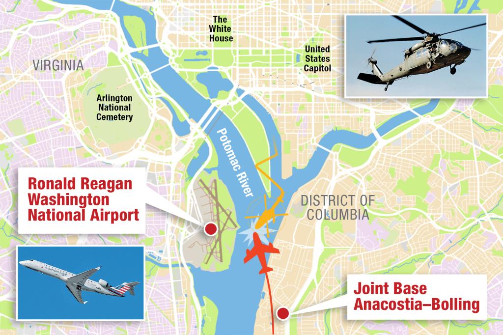 A map of a city showing locations of plane crashes near a river