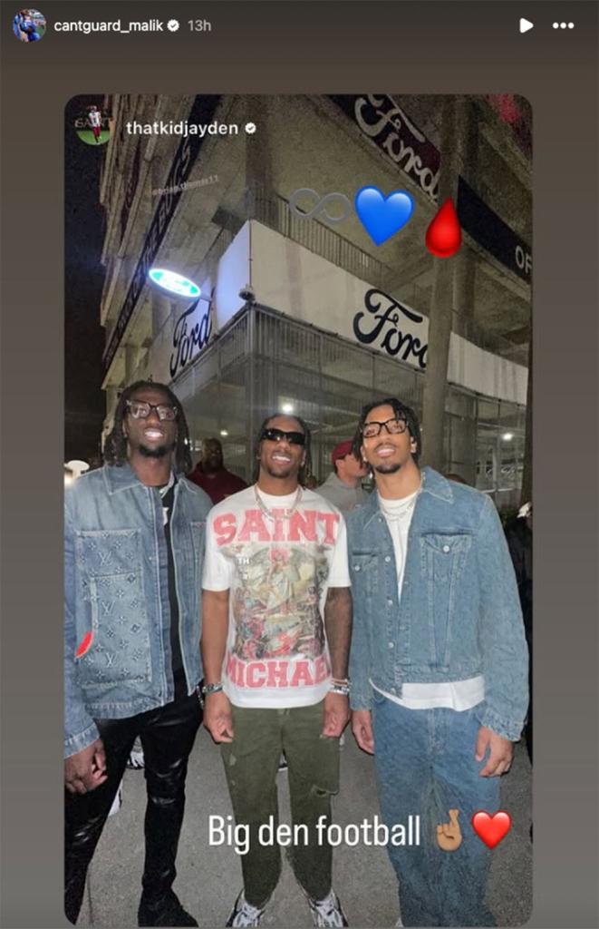 (L-R) Jaguars wideout Brian Thomas Jr., Giants wide receiver Malik Nabers, and Commanders quarterback Jayden Daniels after Washington beat the Buccaneers in the NFC Wild-Card game in Tampa on January 12, 2025. 
