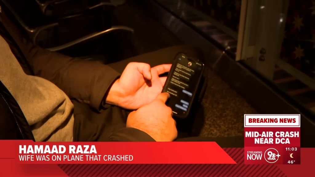 Raza showing the undelivered messages he sent his wife minutes before the collision.